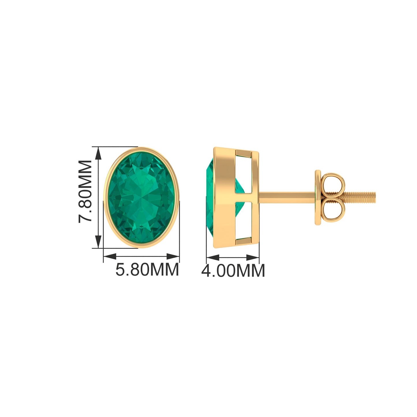 1.4 Carat Bezel Set Oval Cut Emerald Solitaire Stud Earrings
