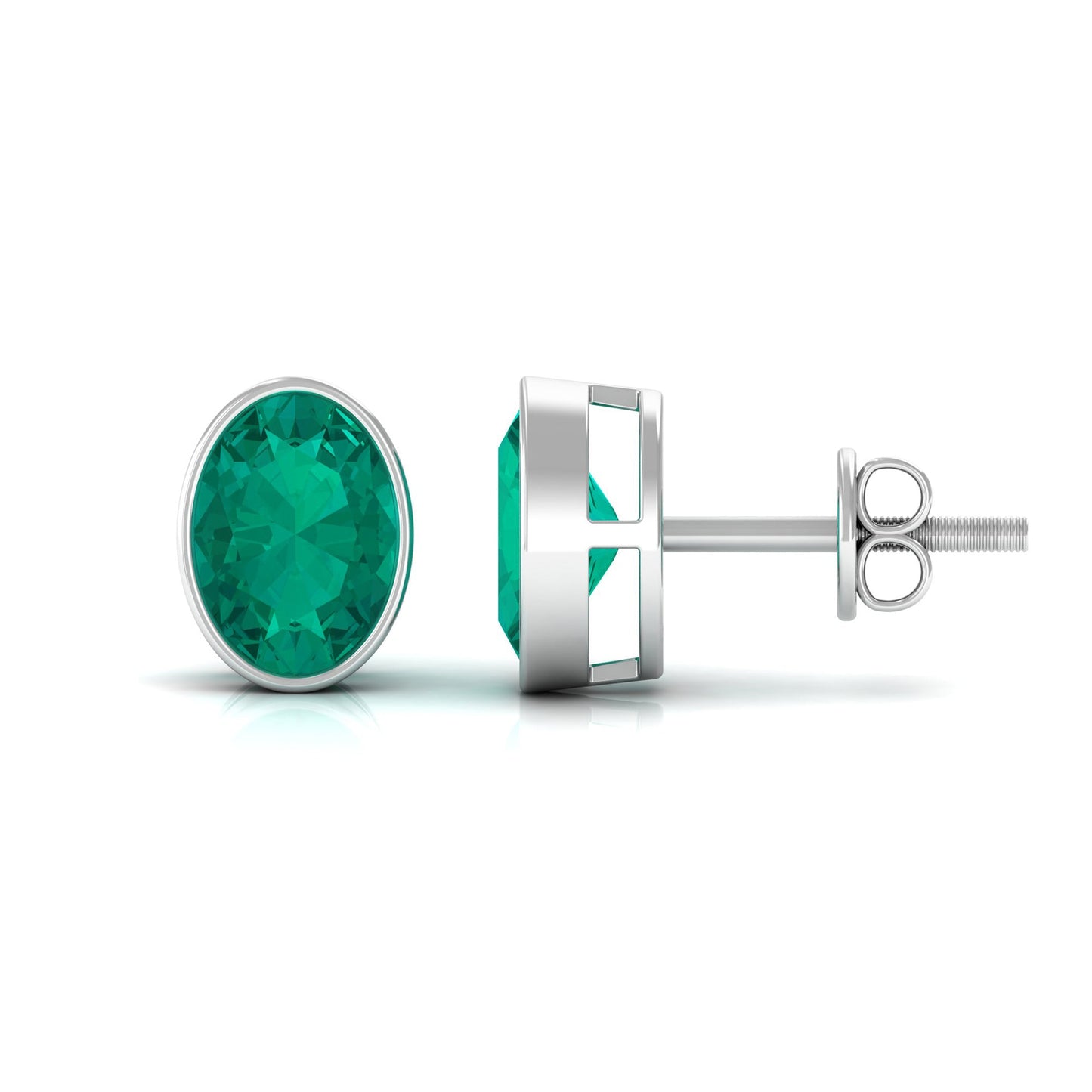 1.4 Carat Bezel Set Oval Cut Emerald Solitaire Stud Earrings