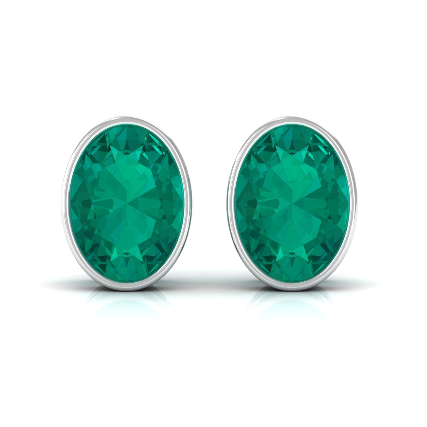 1.4 Carat Bezel Set Oval Cut Emerald Solitaire Stud Earrings