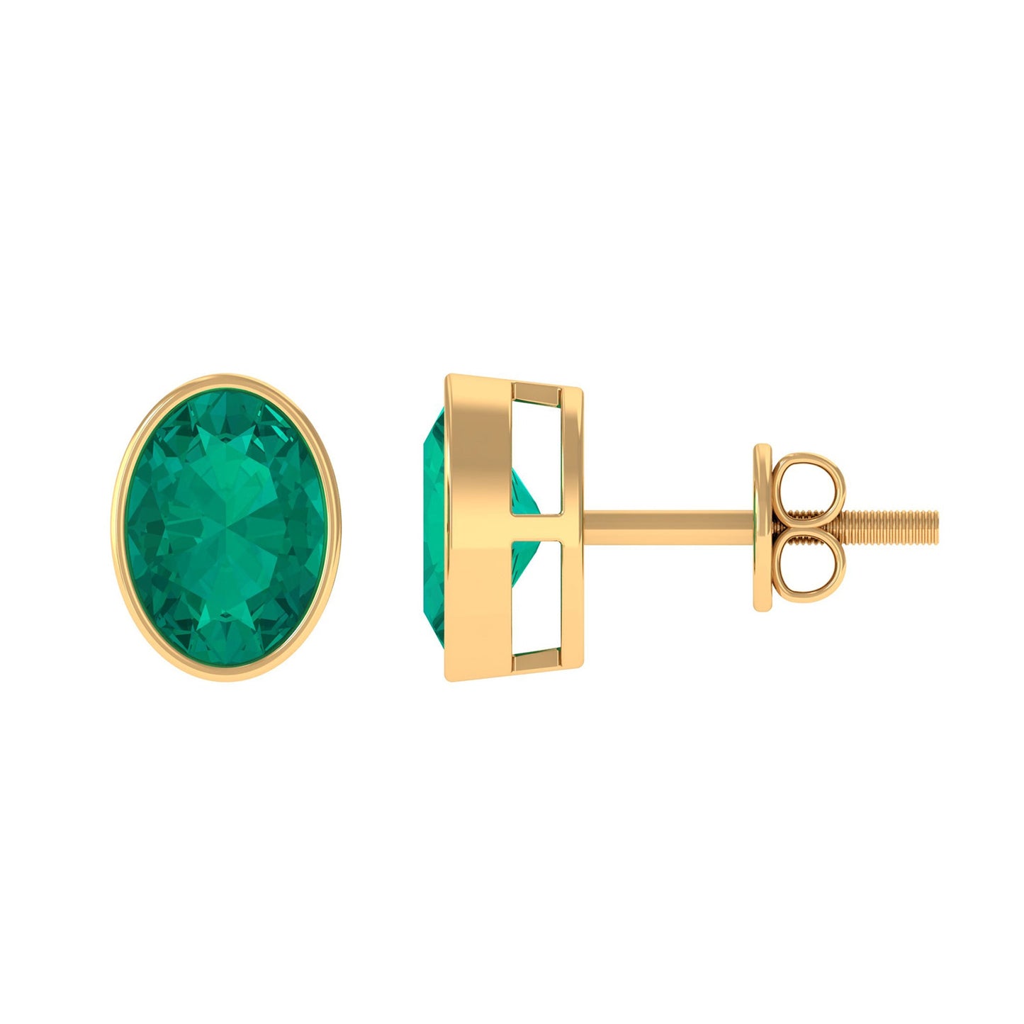 1.4 Carat Bezel Set Oval Cut Emerald Solitaire Stud Earrings