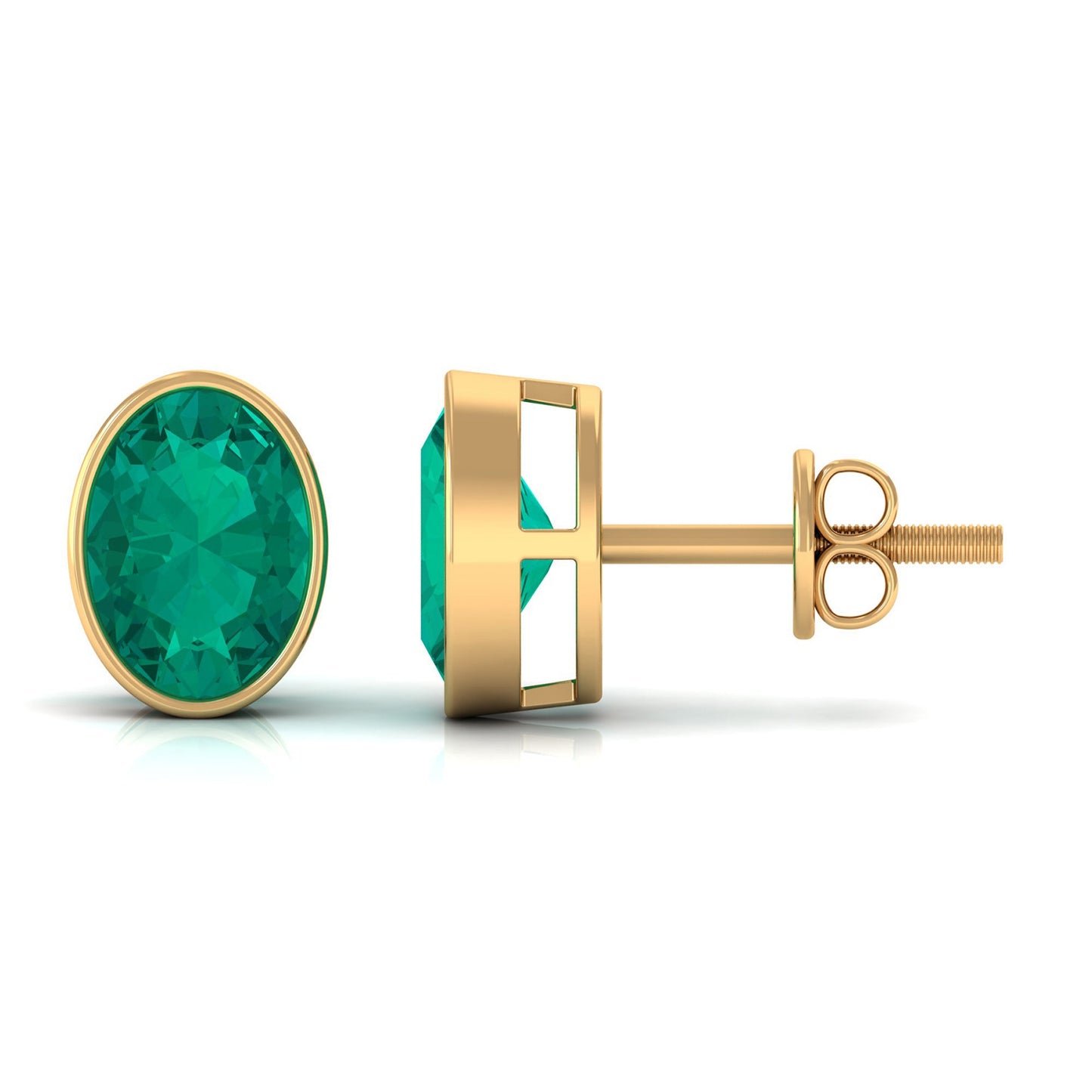 1.4 Carat Bezel Set Oval Cut Emerald Solitaire Stud Earrings