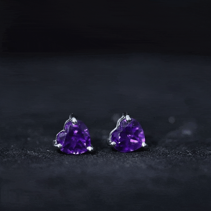Heart Shape Amethyst Solitaire Stud Earrings for Her