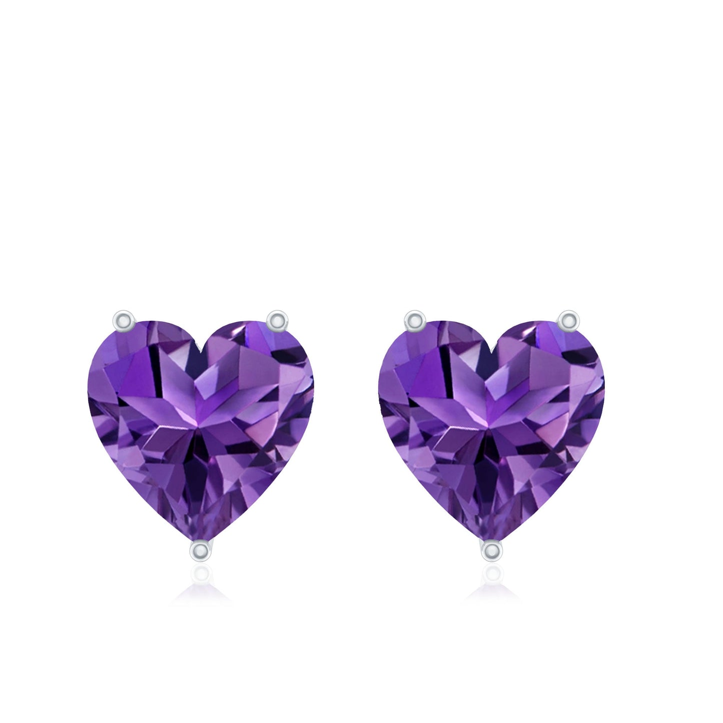 Heart Shape Amethyst Solitaire Stud Earrings for Her