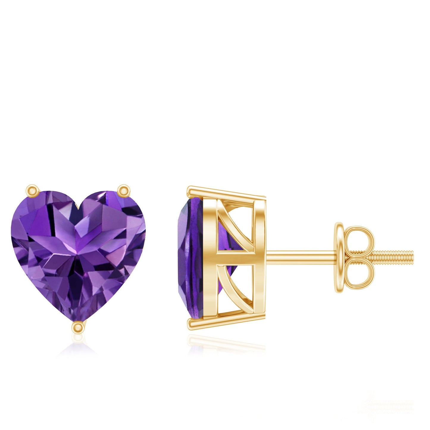 Heart Shape Amethyst Solitaire Stud Earrings for Her