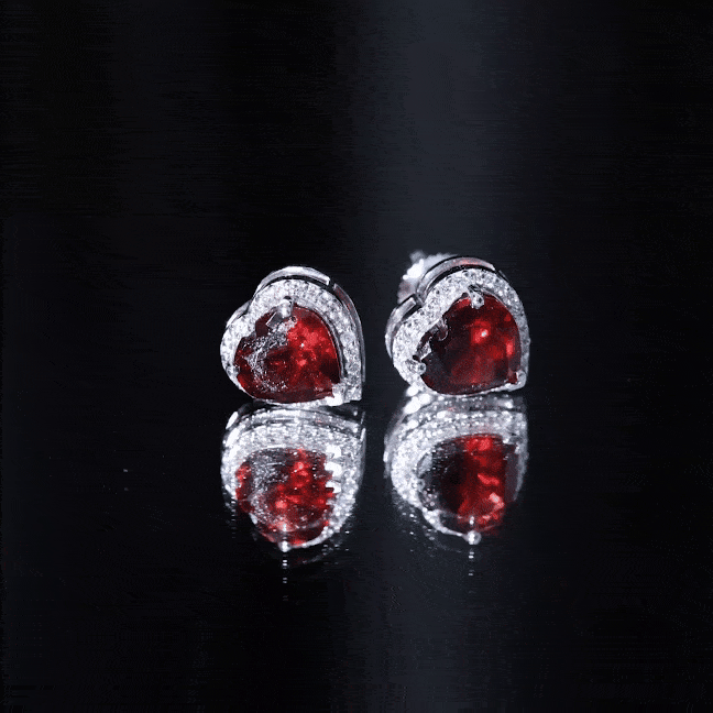 8 CT Heart Shape Garnet Stud Earrings with Diamond Halo