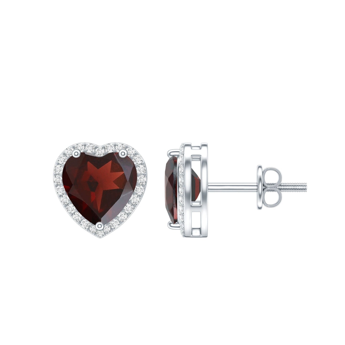 8 CT Heart Shape Garnet Stud Earrings with Diamond Halo