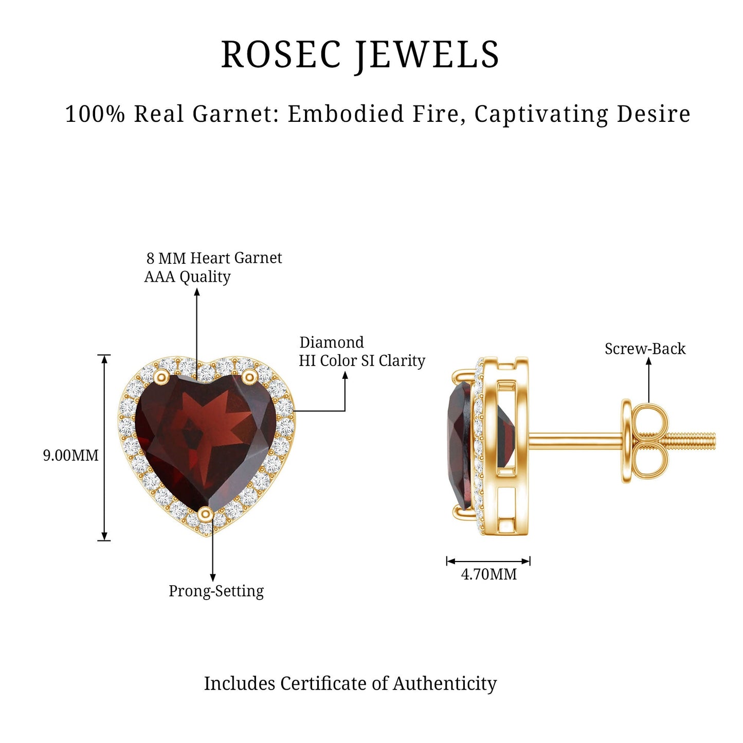 8 CT Heart Shape Garnet Stud Earrings with Diamond Halo