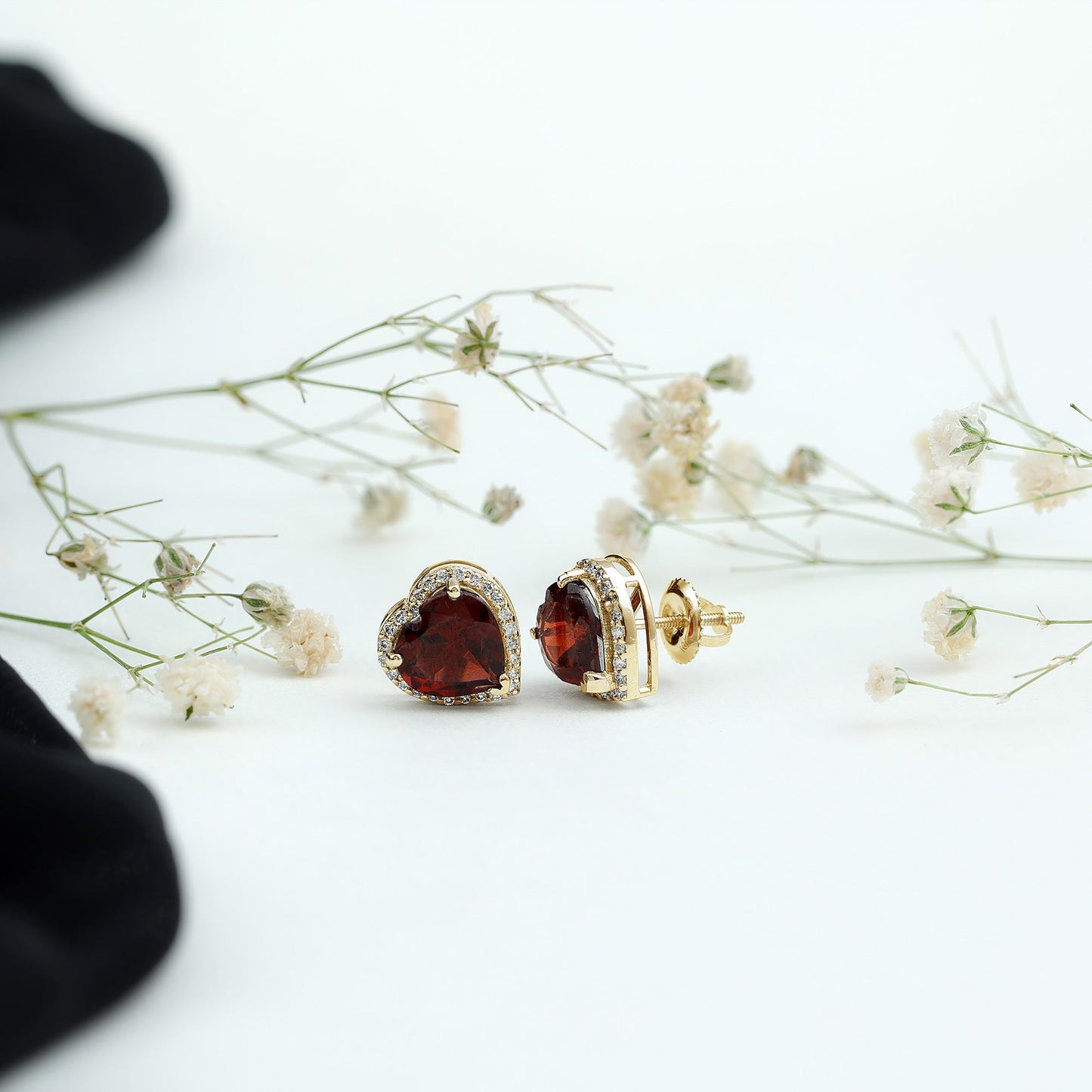 8 CT Heart Shape Garnet Stud Earrings with Diamond Halo