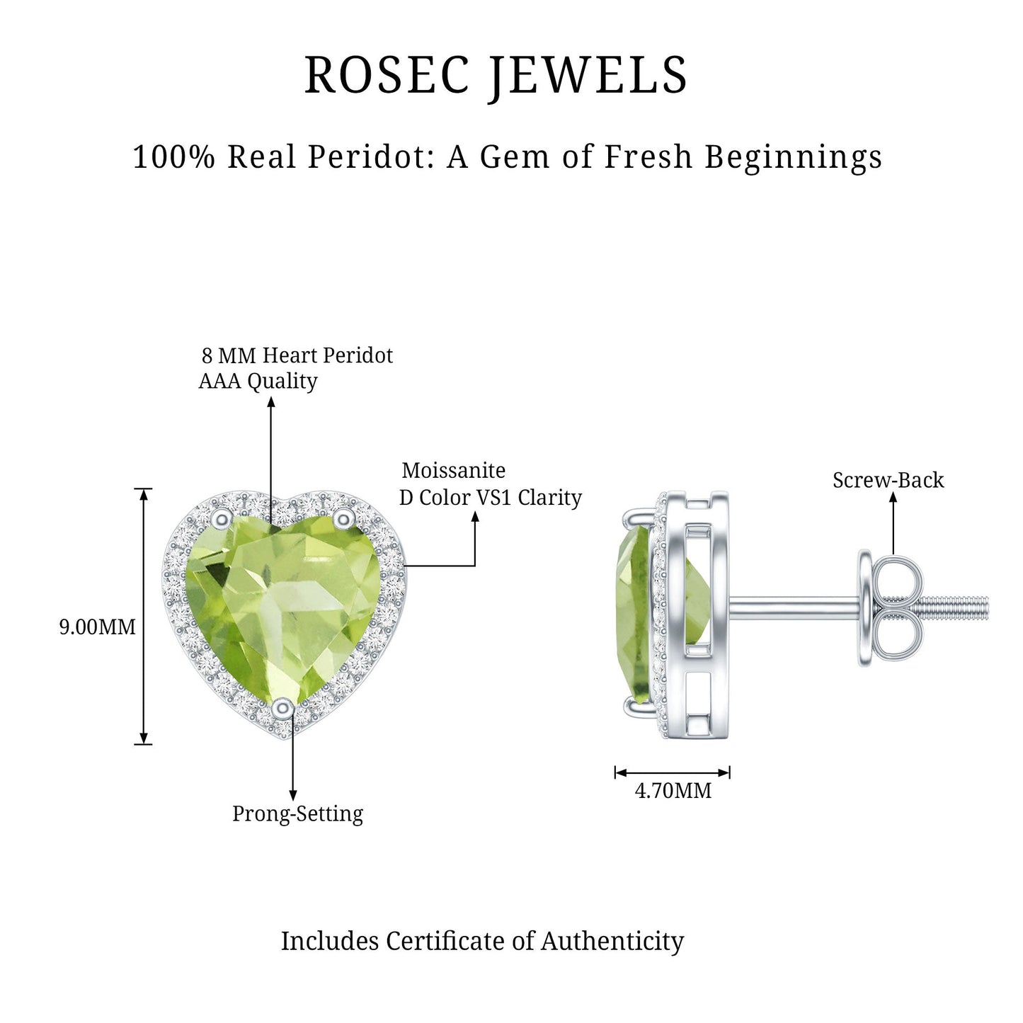 Certified Real 4.2 Carat Peridot Heart Earrings with Moissanite Halo
