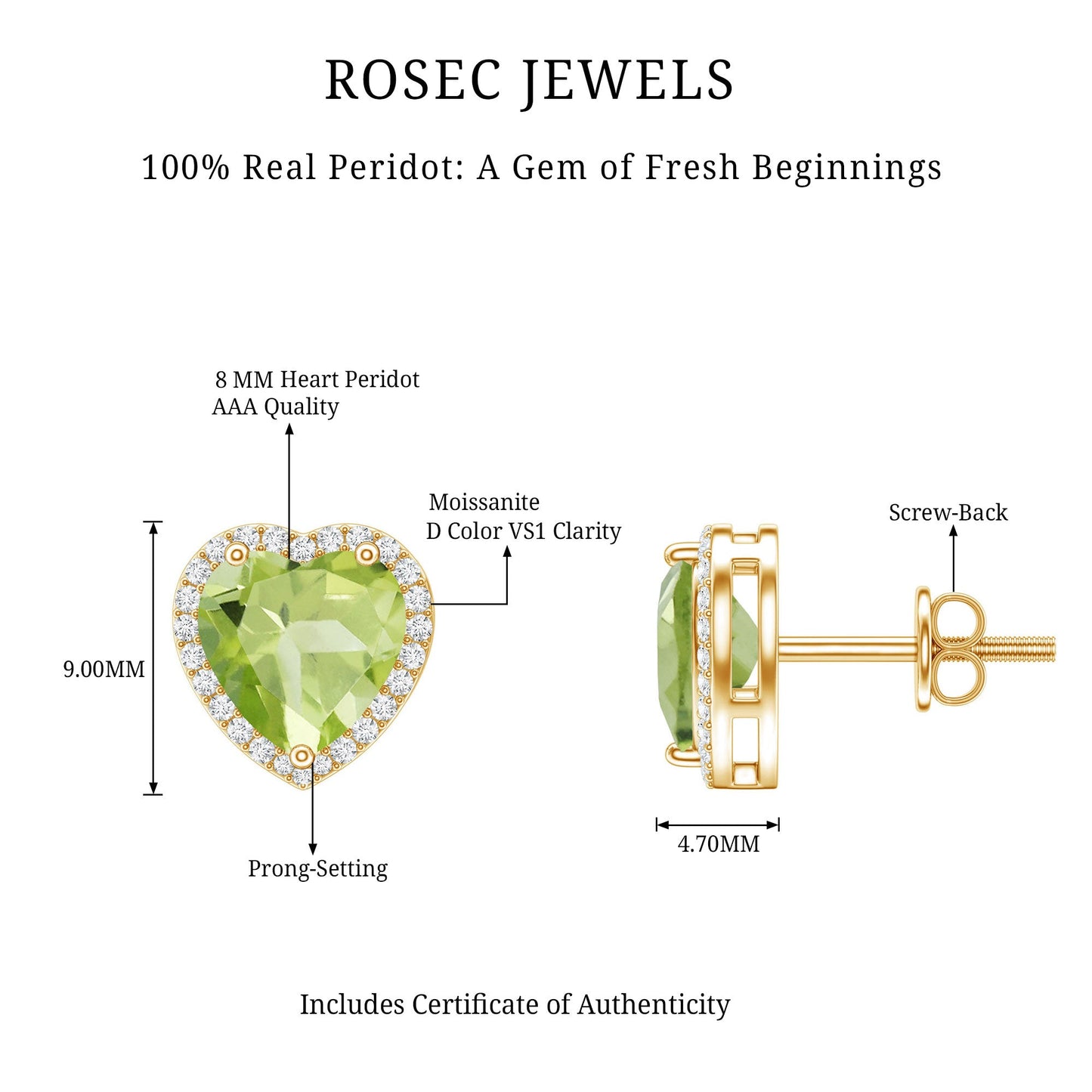 Certified Real 4.2 Carat Peridot Heart Earrings with Moissanite Halo
