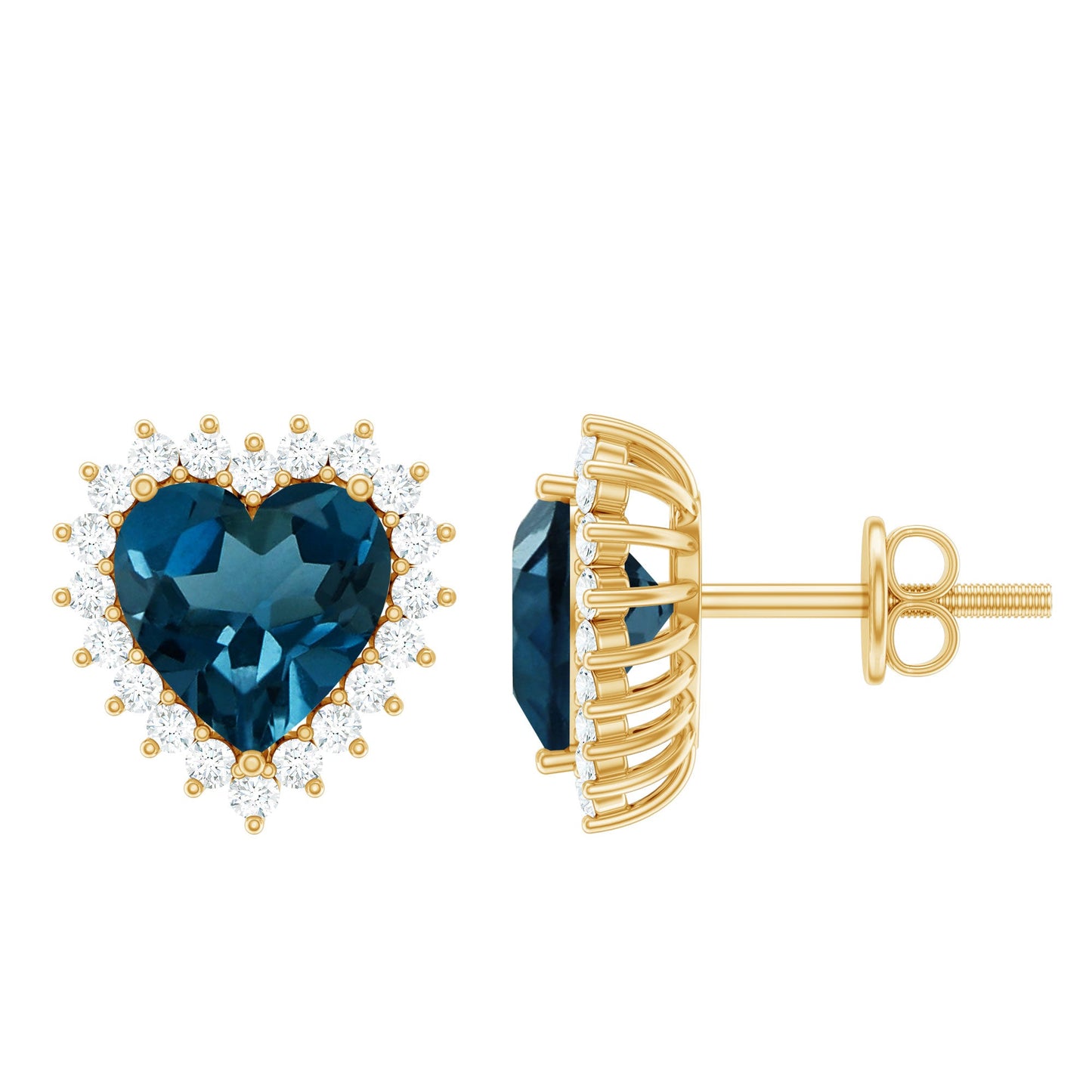Heart Shape London Blue Topaz and Diamond Stud Earrings