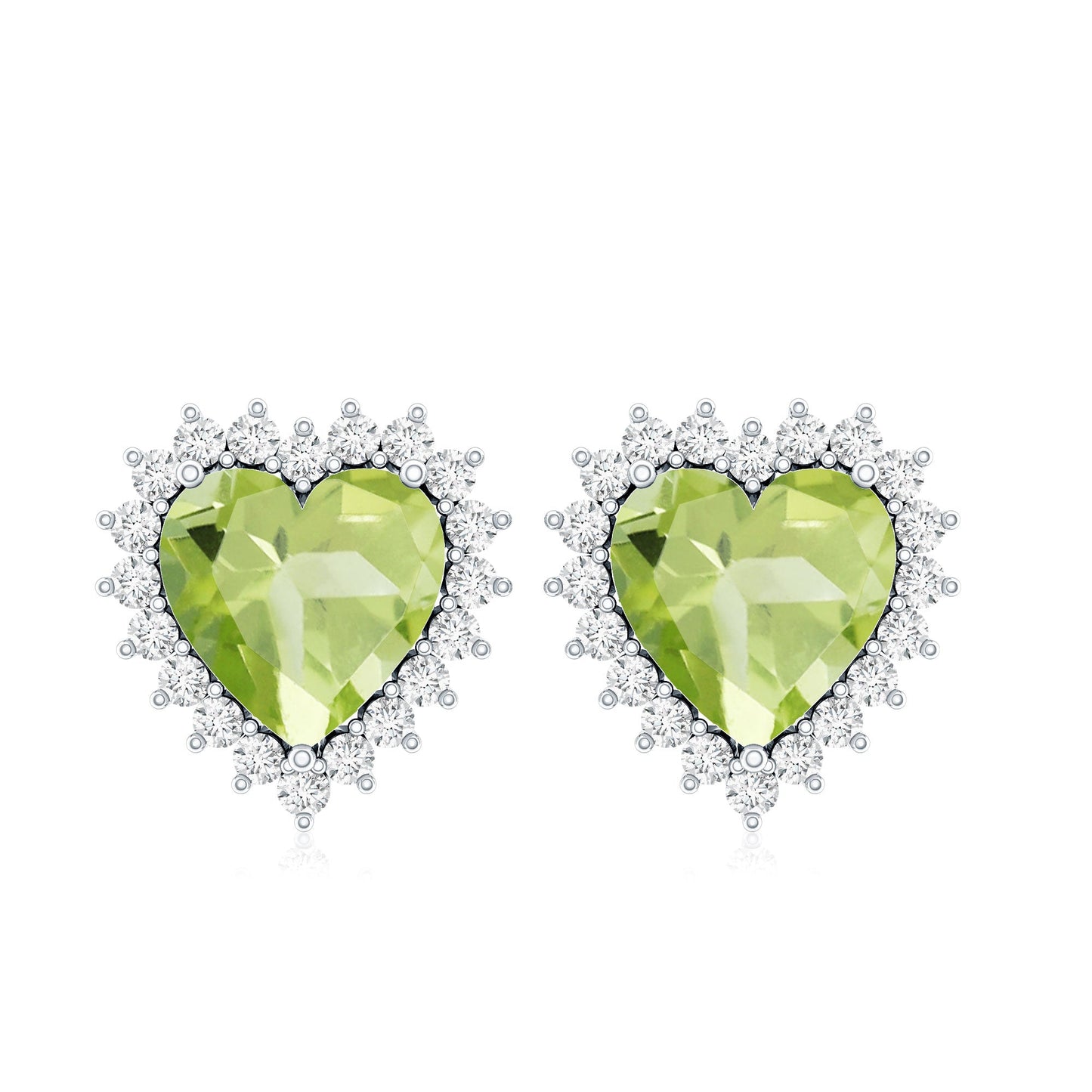 4.2 Carat Peridot Heart Stud Earrings with Diamond Halo
