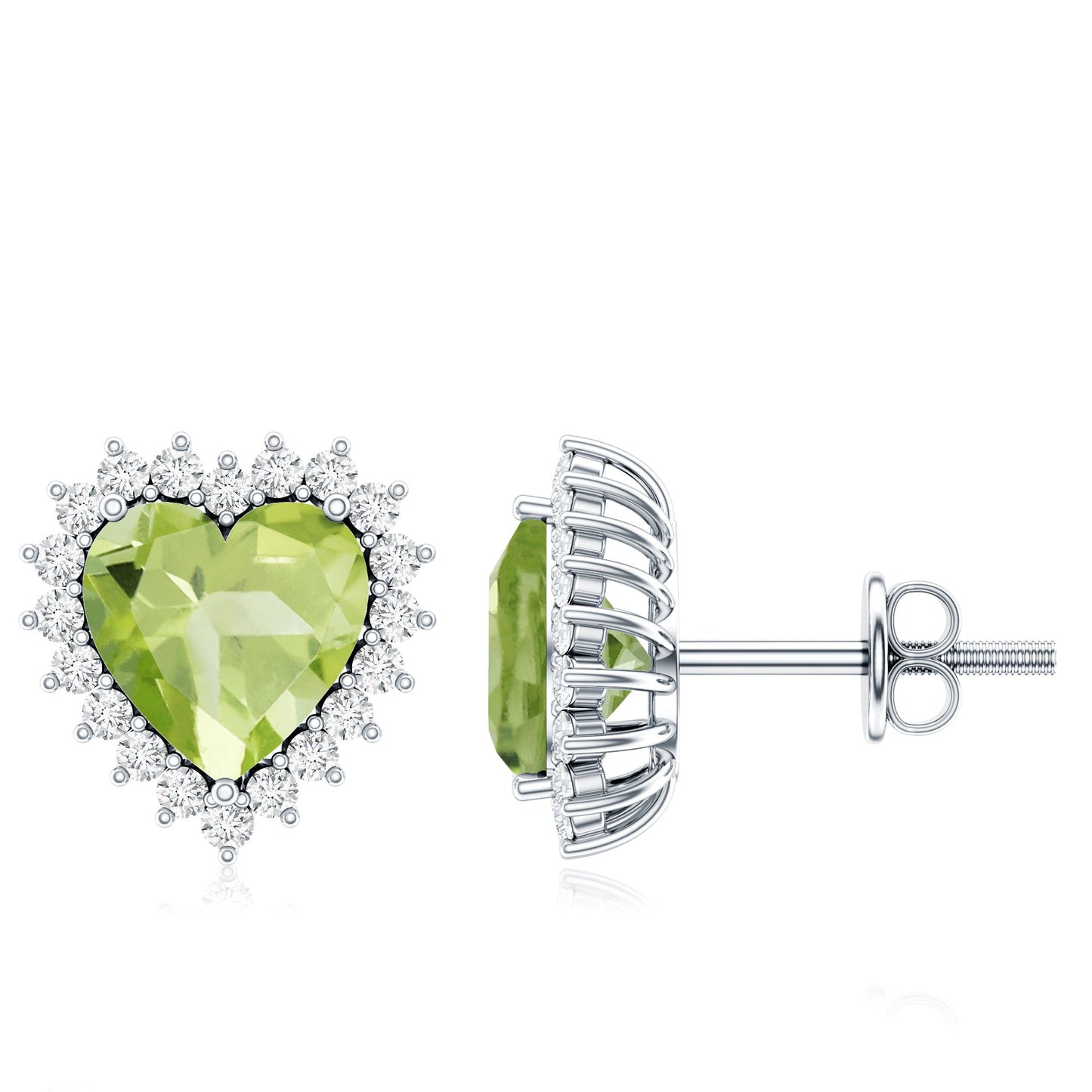 4.2 Carat Peridot Heart Stud Earrings with Diamond Halo
