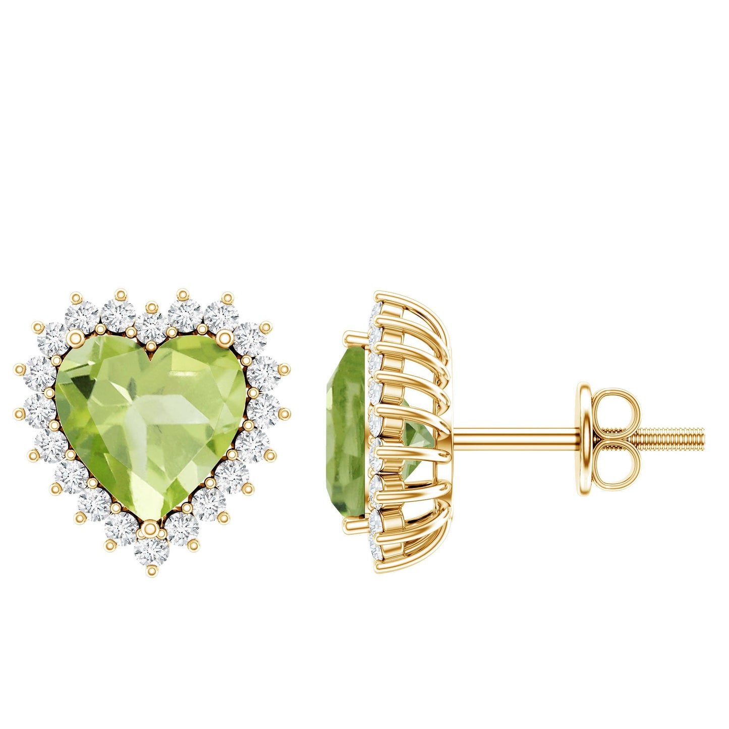 4.2 Carat Peridot Heart Stud Earrings with Diamond Halo