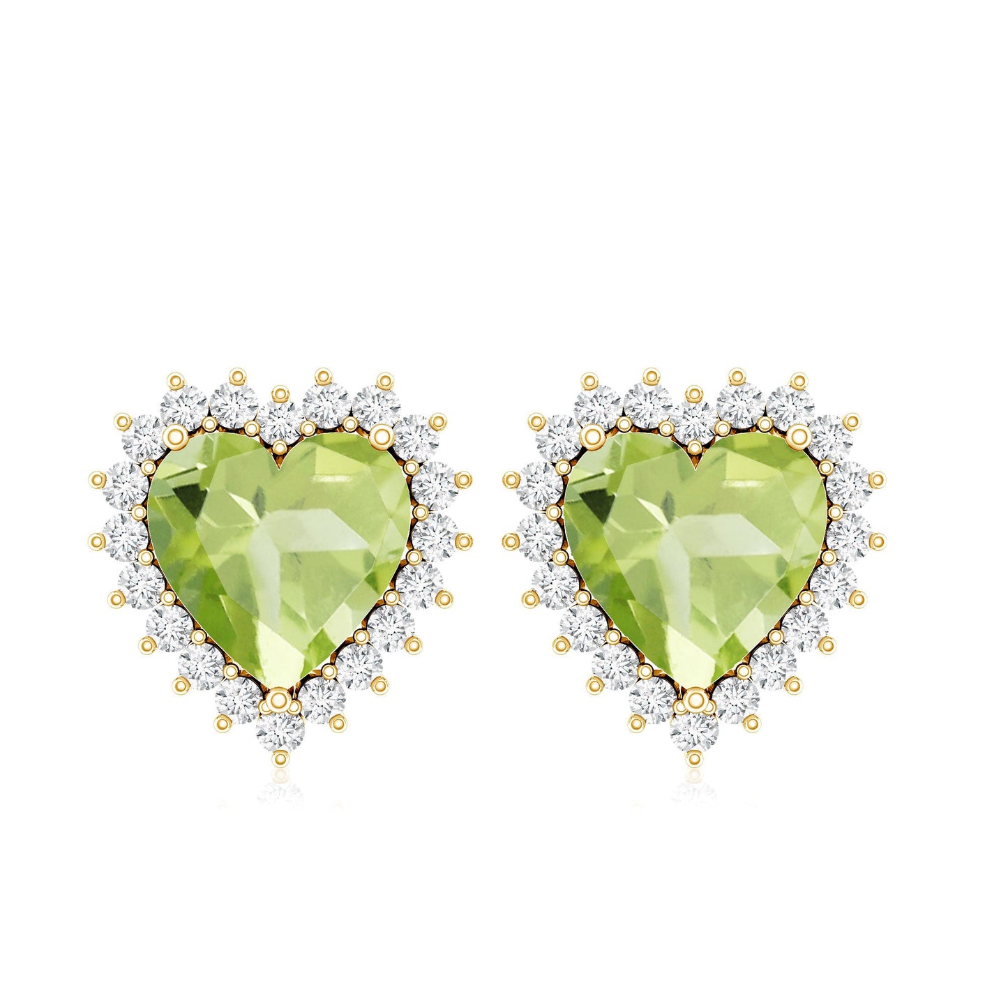4.2 Carat Peridot Heart Stud Earrings with Diamond Halo