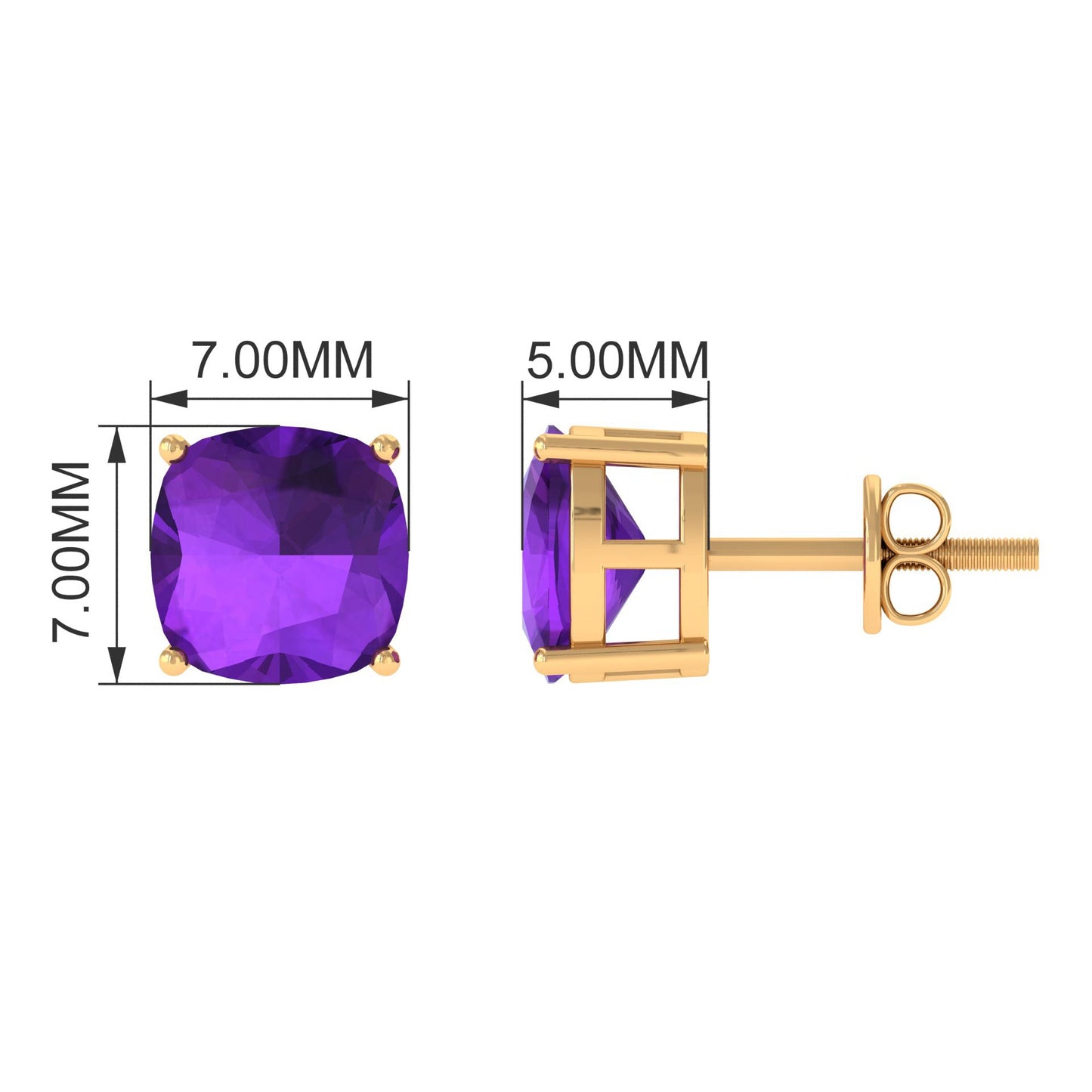 4.2 Carat Cushion Cut Amethyst Solitaire Stud Earring