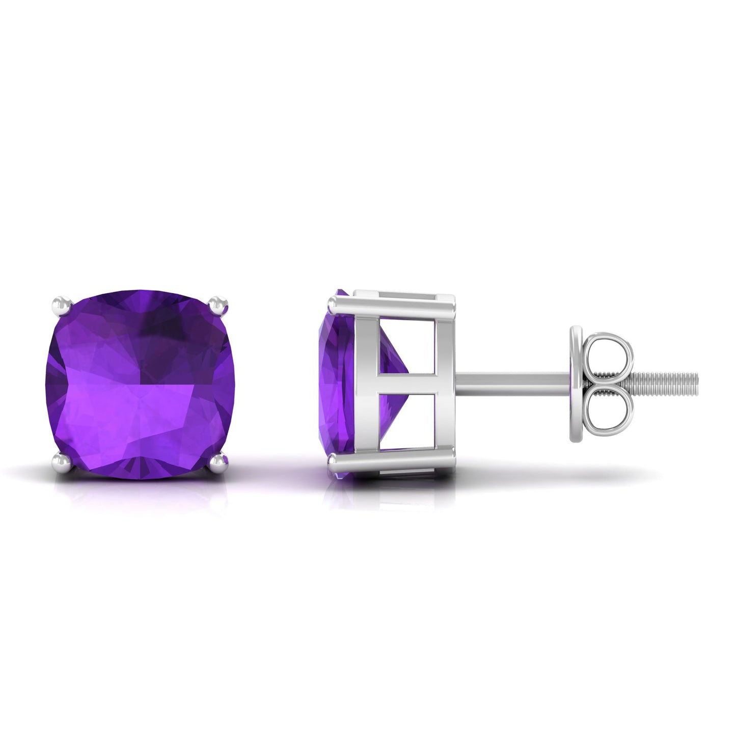 4.2 Carat Cushion Cut Amethyst Solitaire Stud Earring