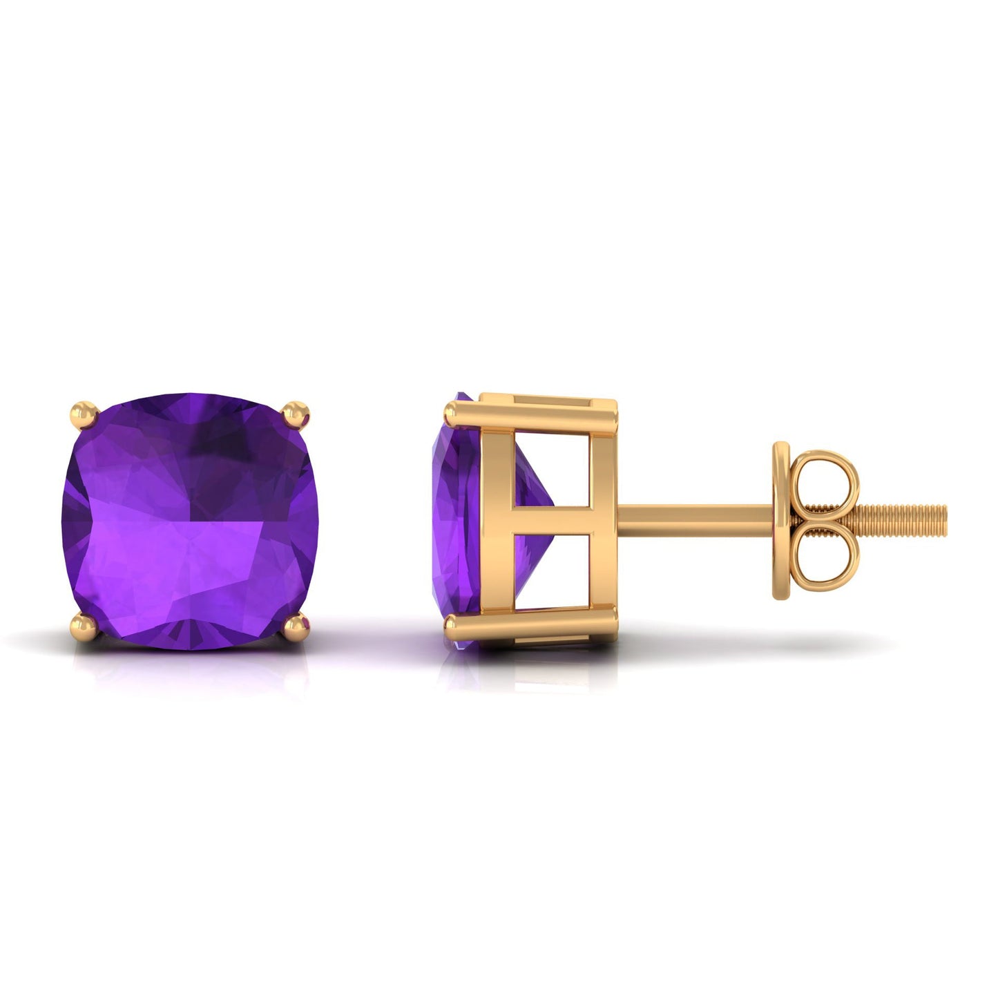 4.2 Carat Cushion Cut Amethyst Solitaire Stud Earring