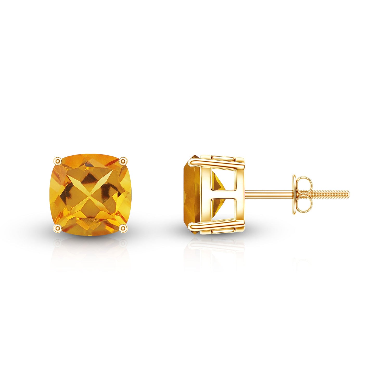 4.4 CT Cushion Cut Citrine Solitaire Stud Earrings