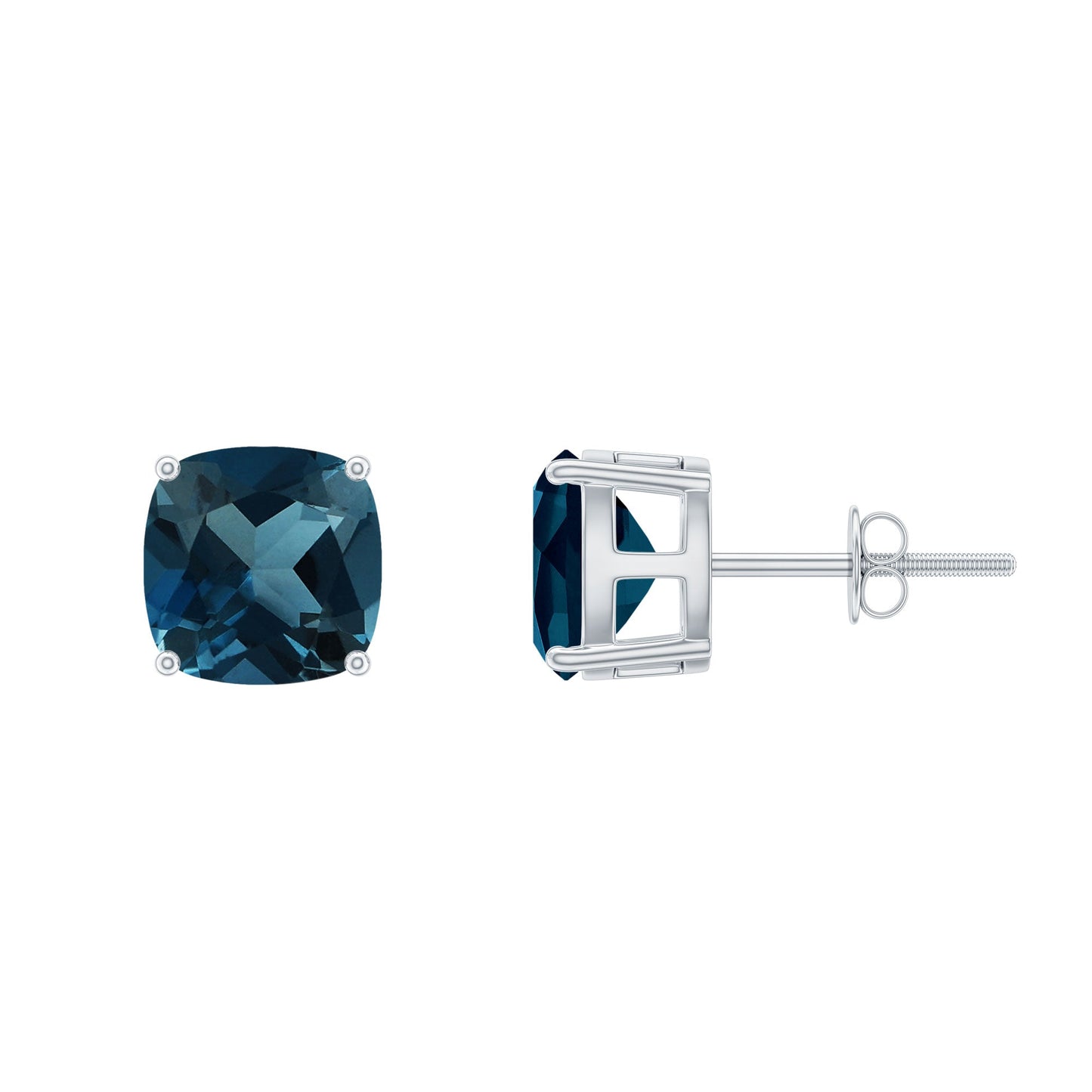 5.68 Carat Cushion Cut London Blue Topaz Stud Earrings