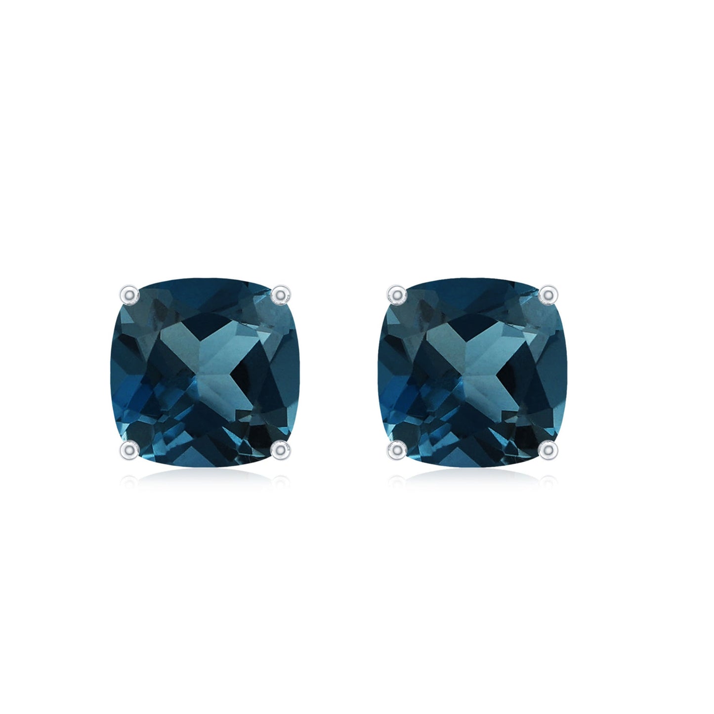 5.68 Carat Cushion Cut London Blue Topaz Stud Earrings