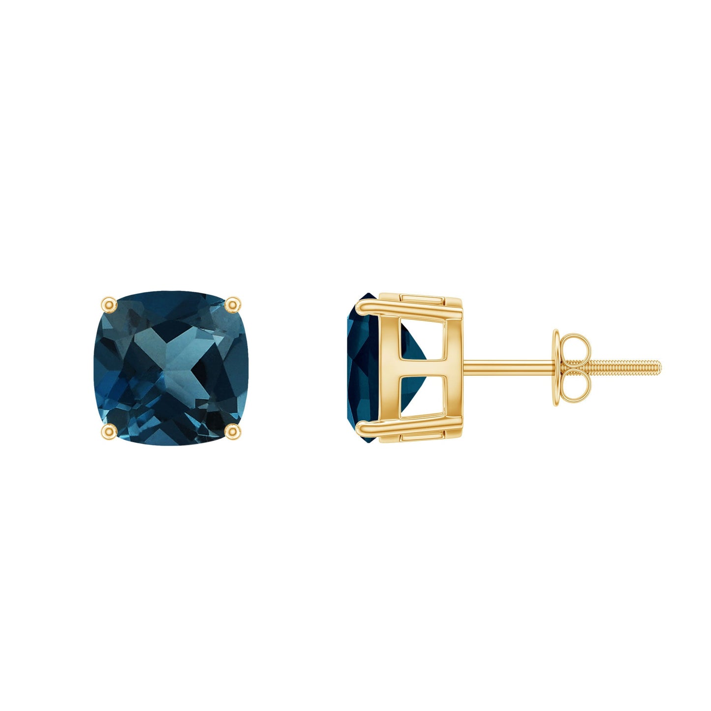 5.68 Carat Cushion Cut London Blue Topaz Stud Earrings