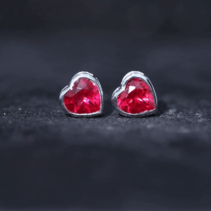 4 Carat Heart Shape Lab Grown Ruby Stud Earrings for Women