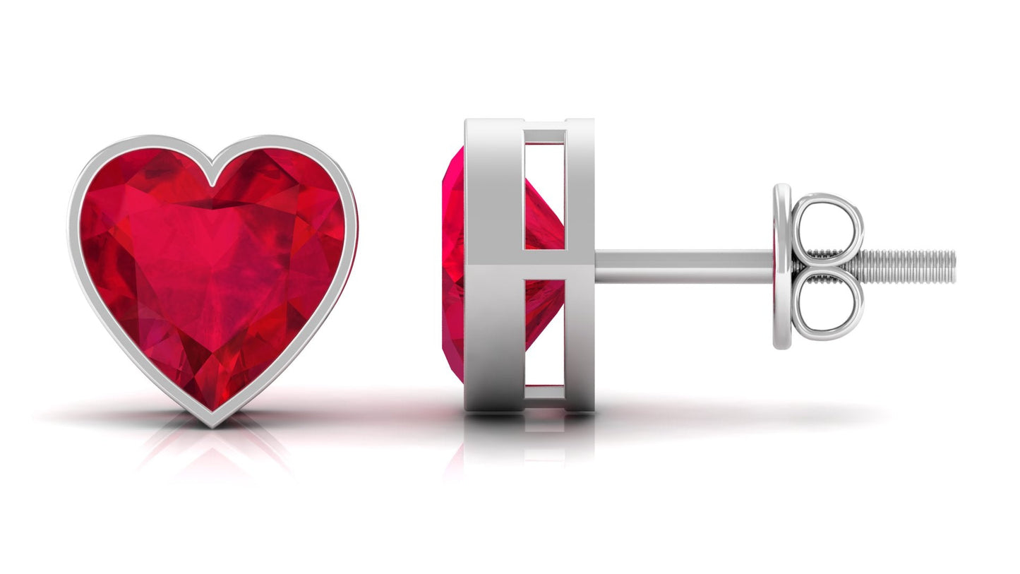 4 Carat Heart Shape Lab Grown Ruby Stud Earrings for Women