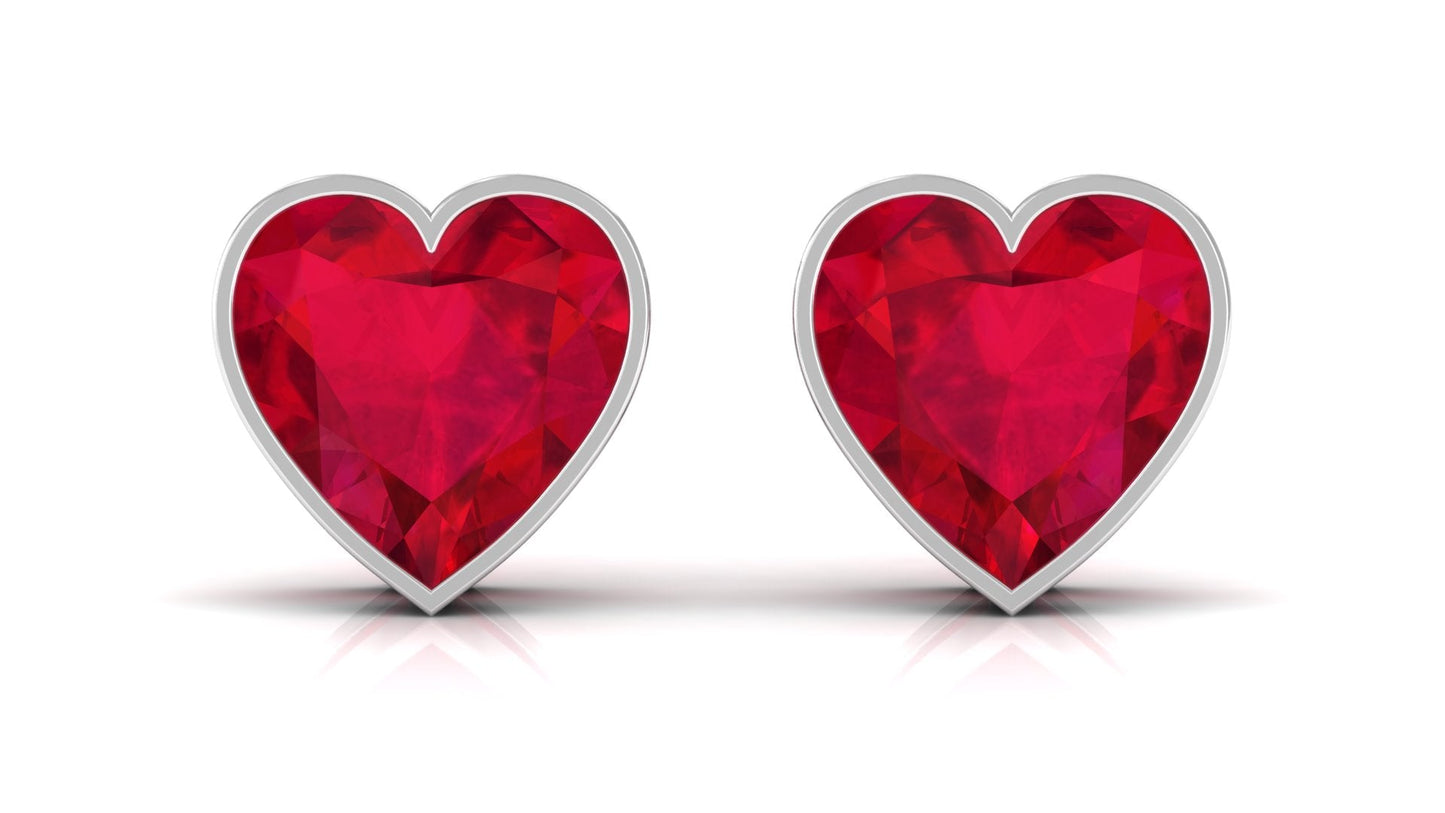 4 Carat Heart Shape Lab Grown Ruby Stud Earrings for Women
