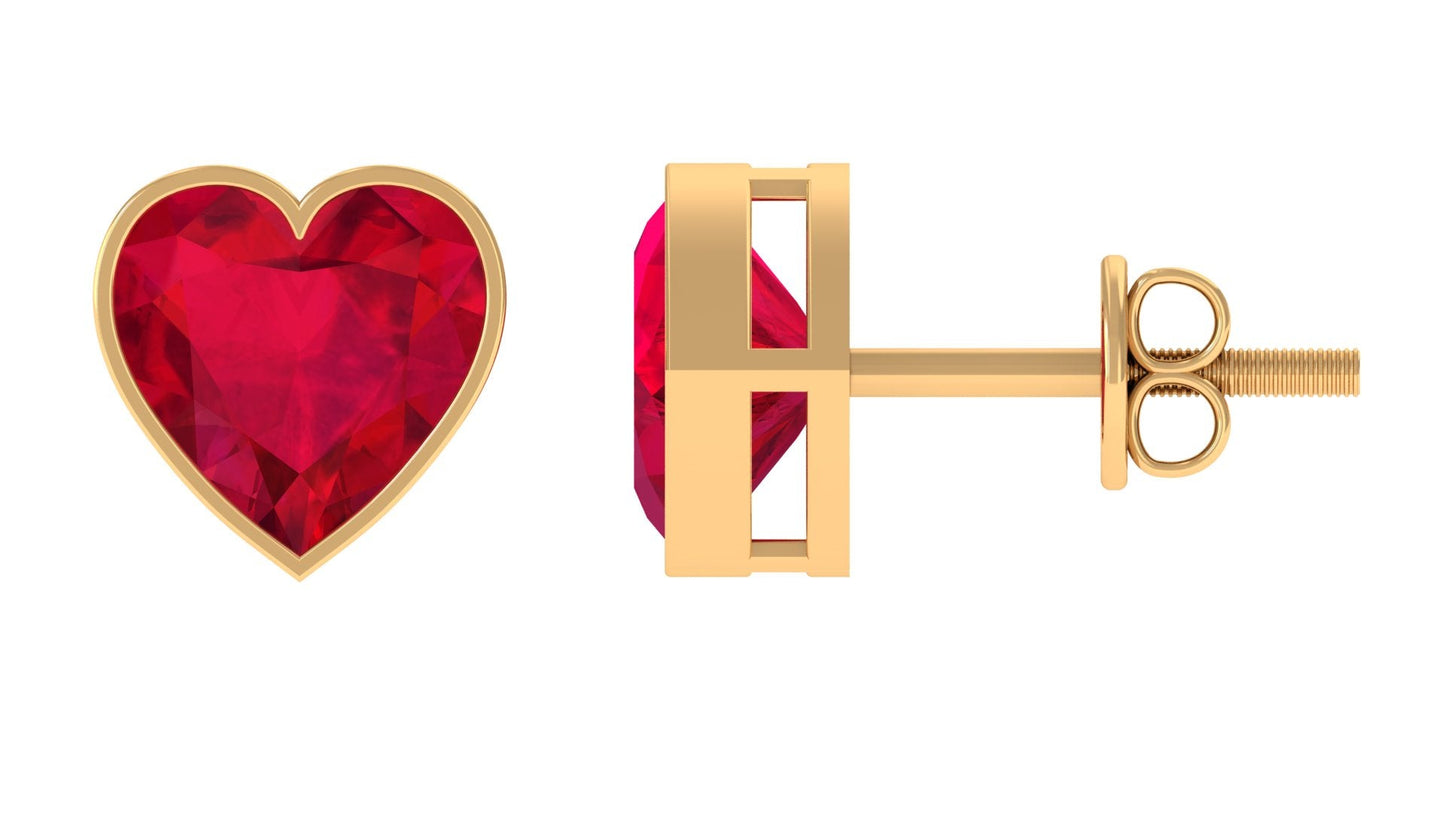 4 Carat Heart Shape Lab Grown Ruby Stud Earrings for Women