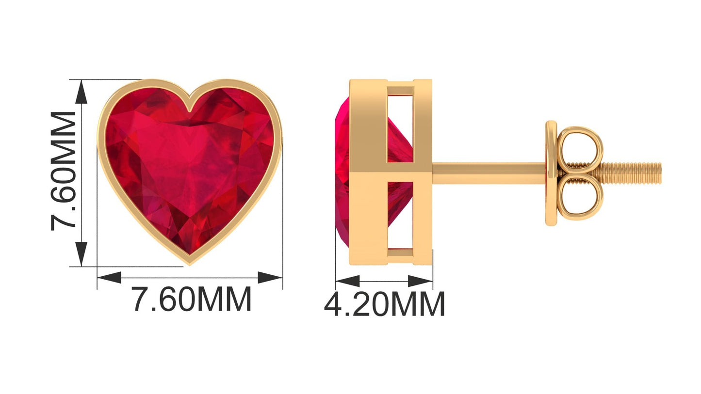 4 Carat Heart Shape Lab Grown Ruby Stud Earrings for Women