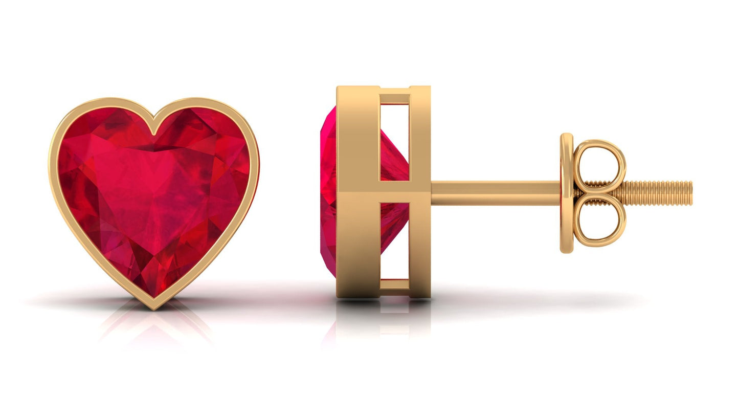 4 Carat Heart Shape Lab Grown Ruby Stud Earrings for Women