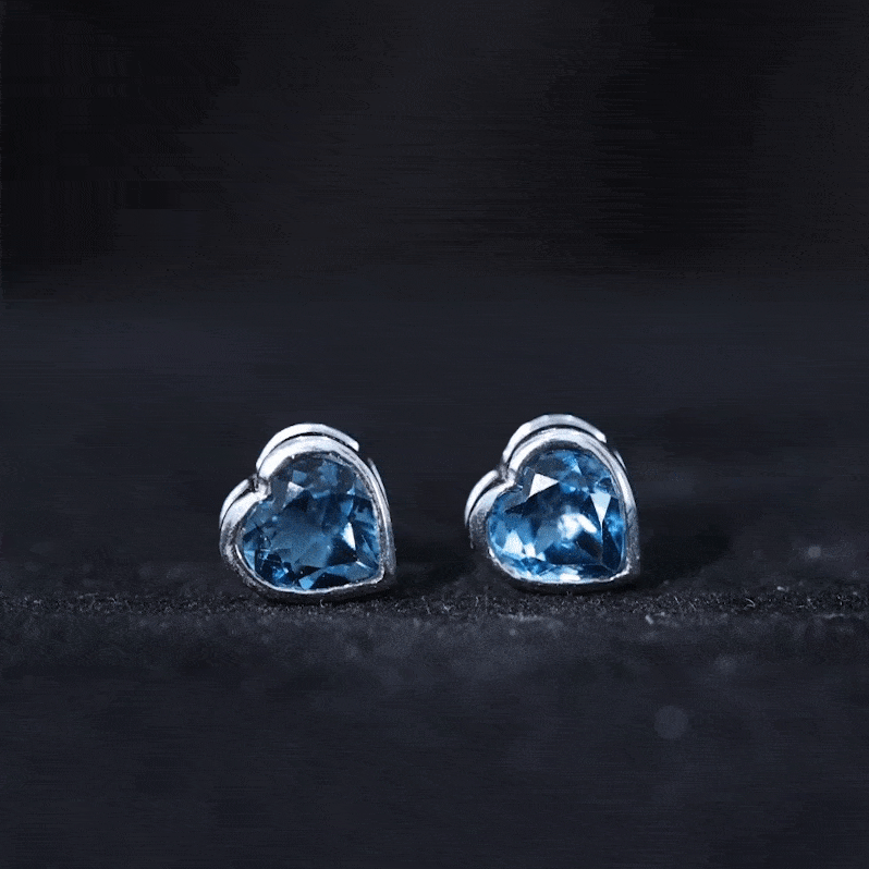 Real 4 Carat London Blue Topaz Heart Stud Earrings for Women