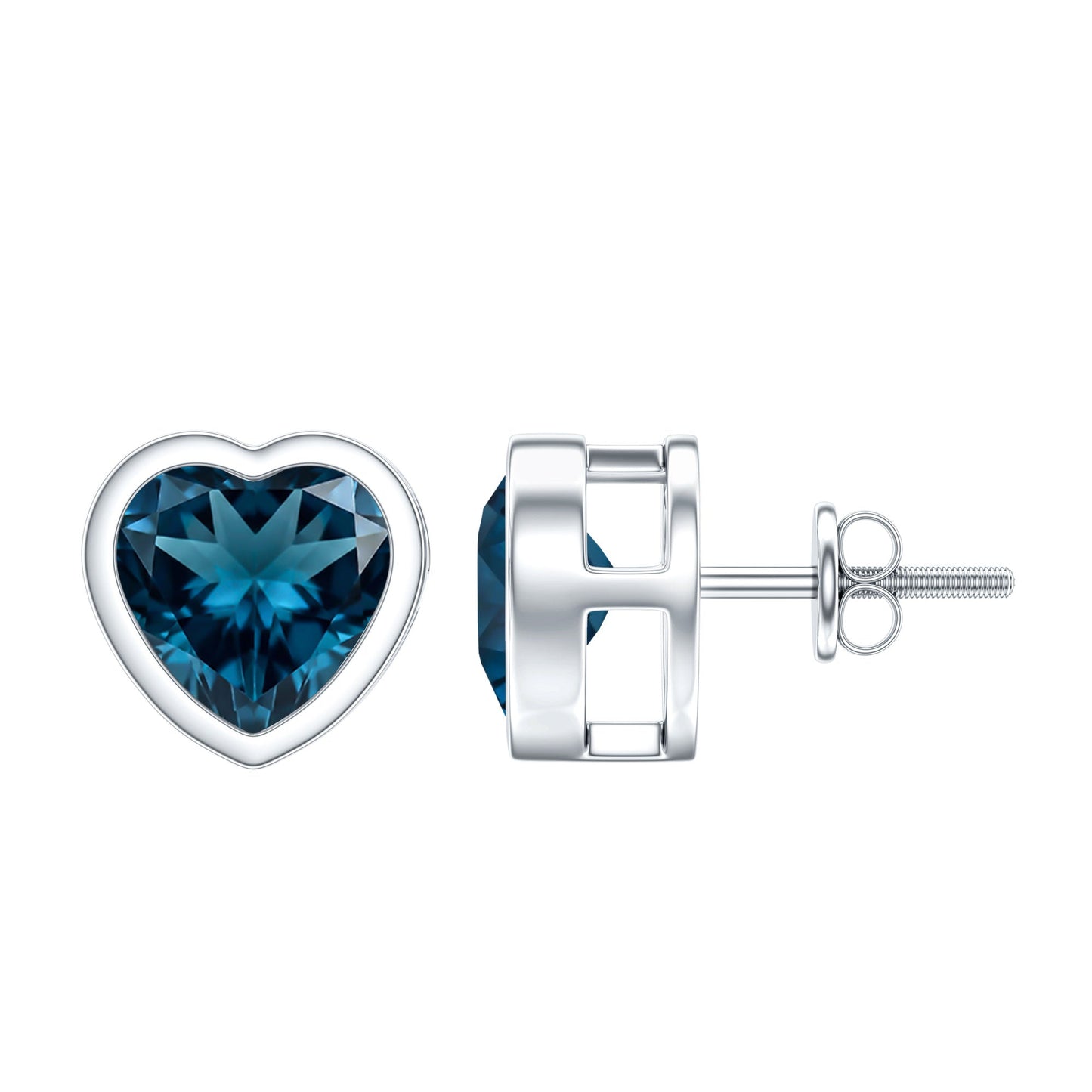 Real 4 Carat London Blue Topaz Heart Stud Earrings for Women