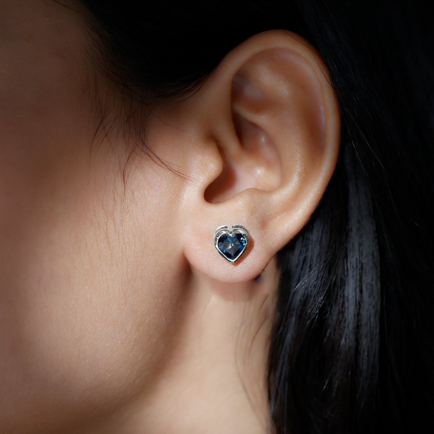 Real 4 Carat London Blue Topaz Heart Stud Earrings for Women