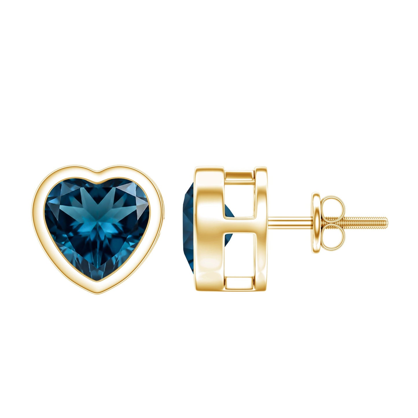 Real 4 Carat London Blue Topaz Heart Stud Earrings for Women