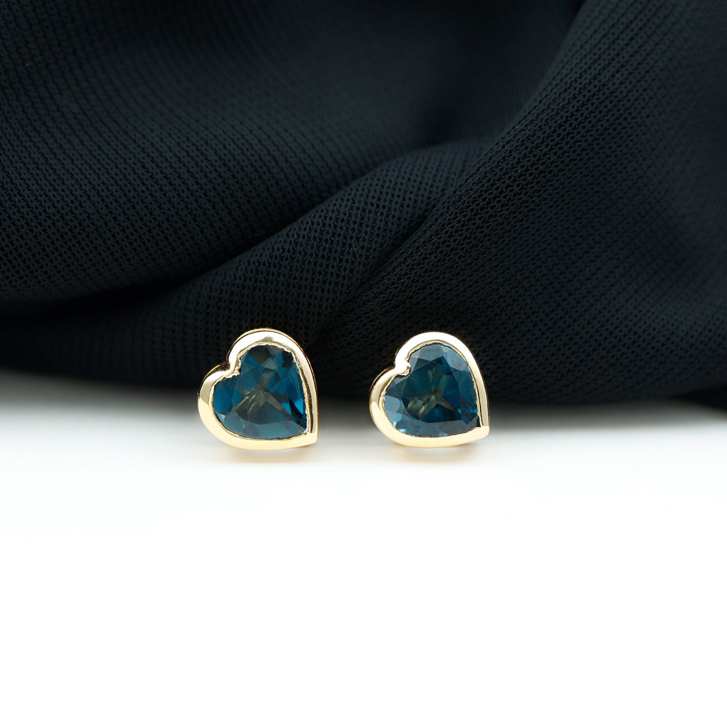 Real 4 Carat London Blue Topaz Heart Stud Earrings for Women