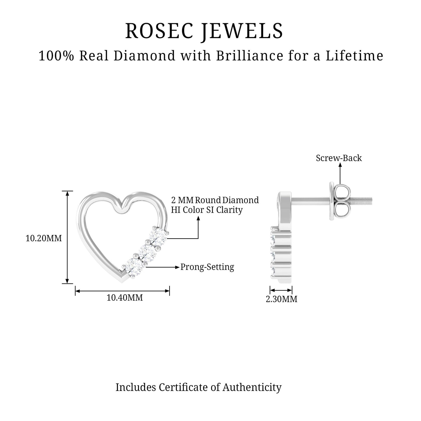 Diamond Heart Shape Stud Earring for Women