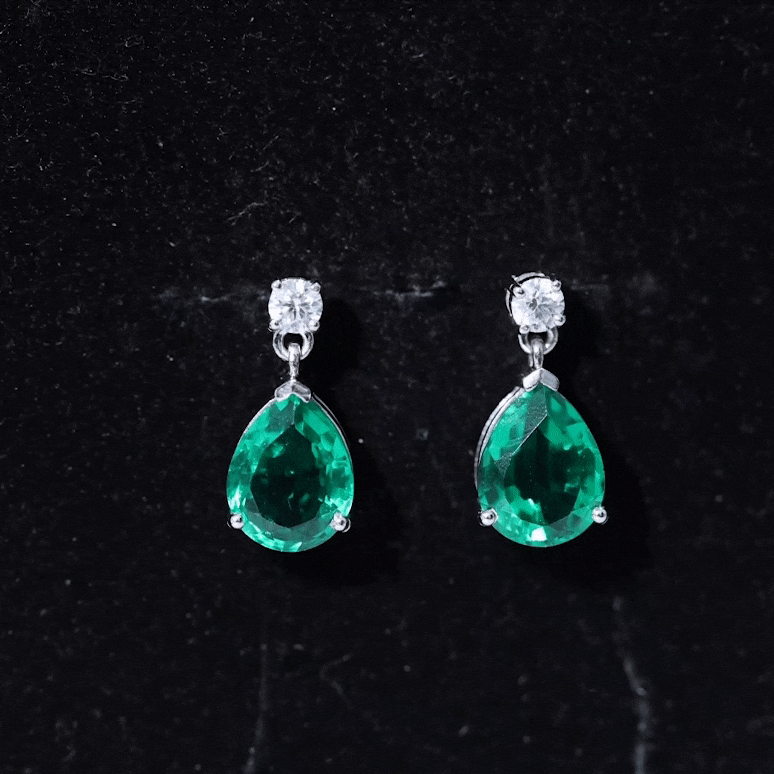 3.4 Carat Pear Cut Lab Created Emerald and Diamond Teardrop Earrings
