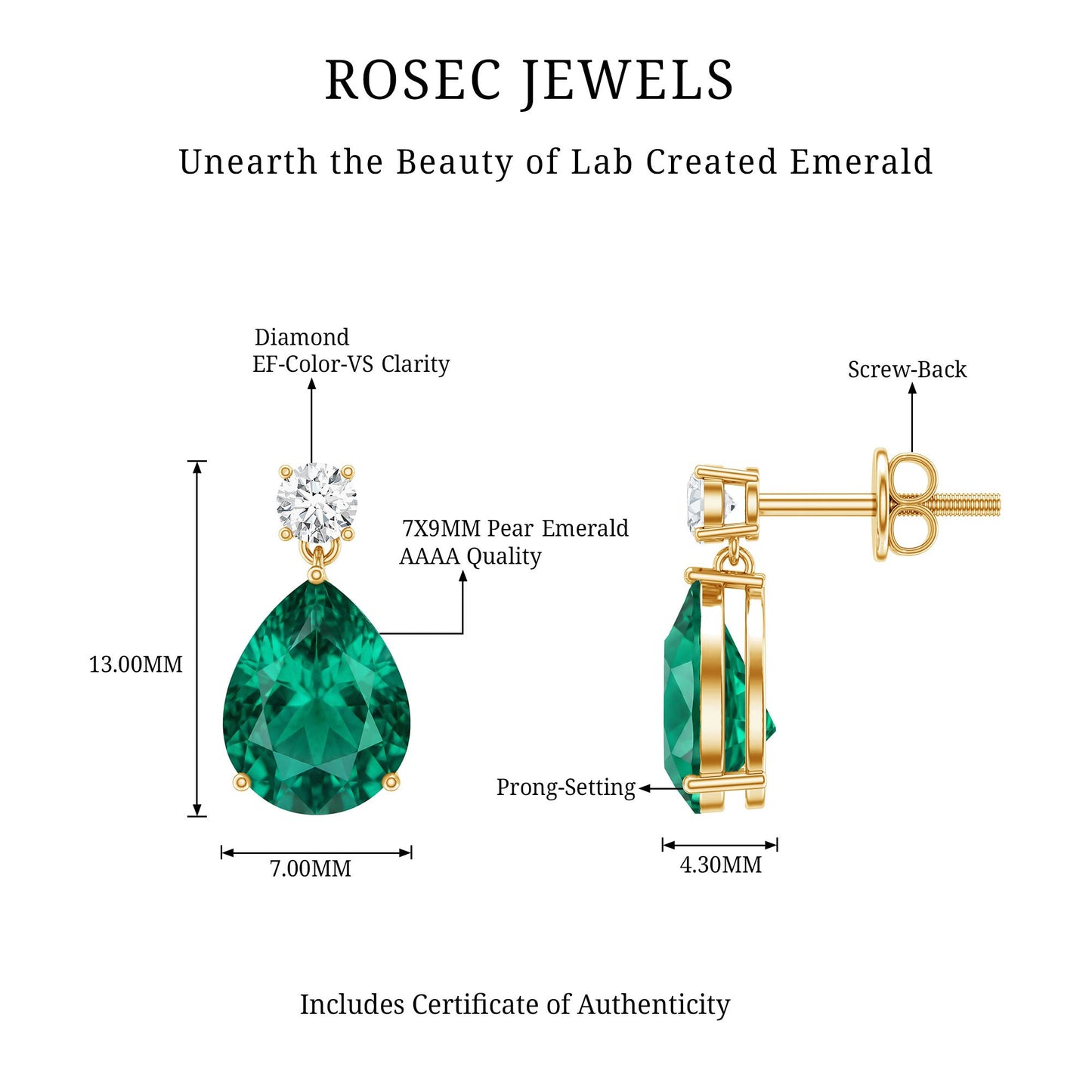 3.4 Carat Pear Cut Lab Created Emerald and Diamond Teardrop Earrings