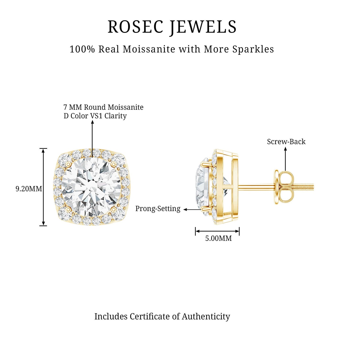 Round Cut Moissanite Classic Halo Stud Earrings