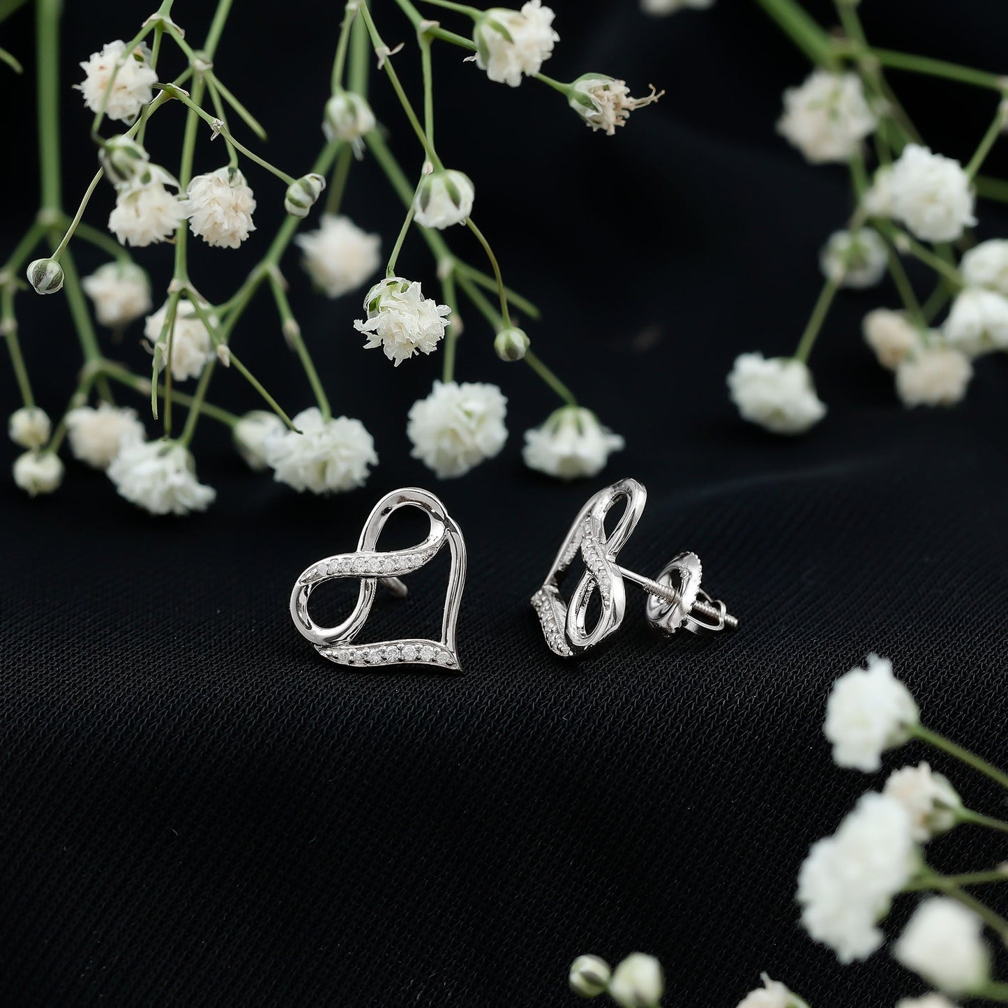 Moissanite Infinity and Heart Stud Earrings