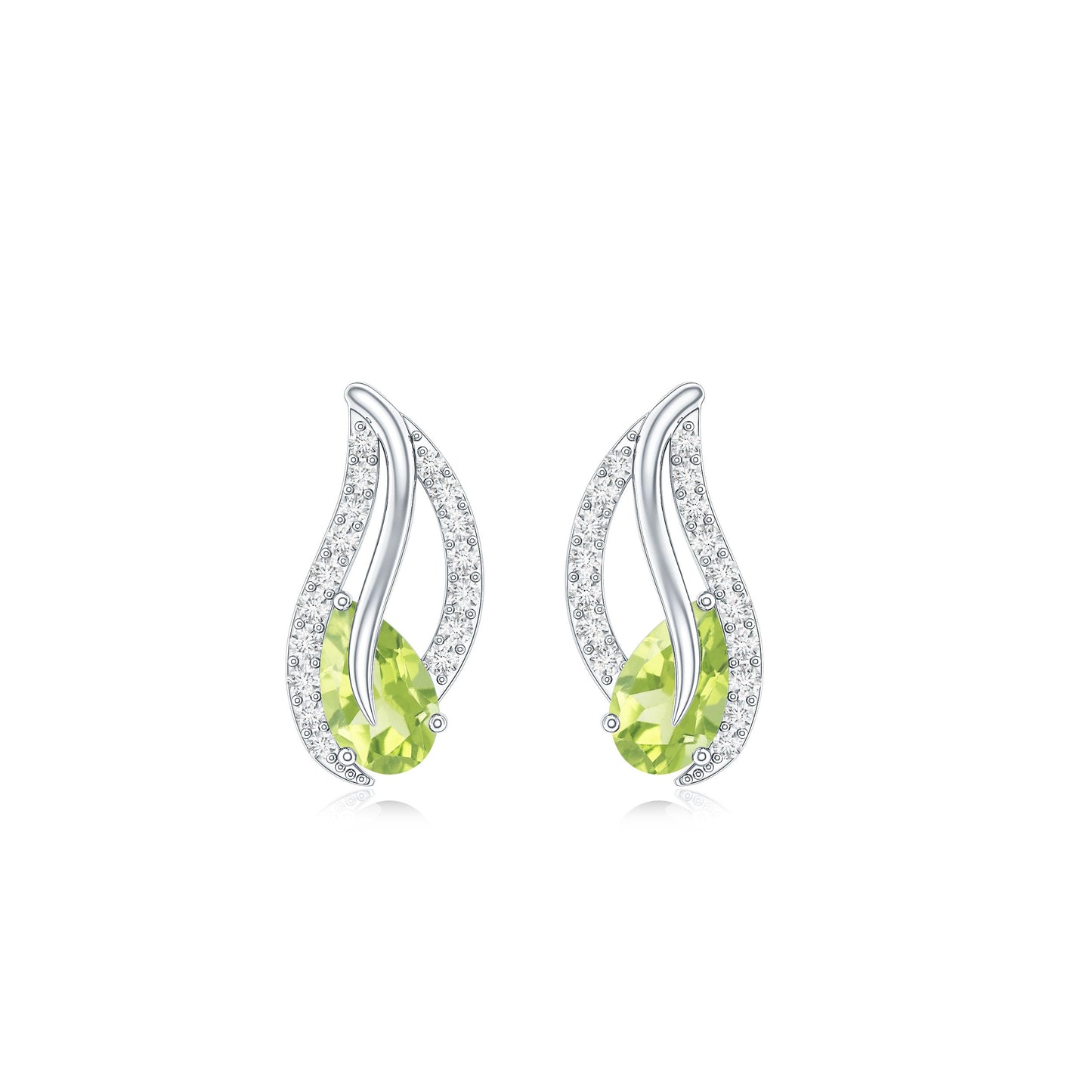 Natural Peridot Leaf Earrings with Diamond for Women