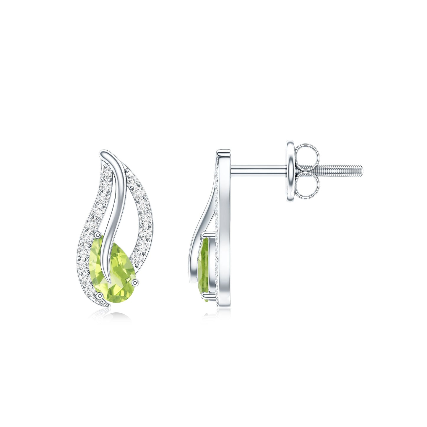 Natural Peridot Leaf Earrings with Diamond for Women