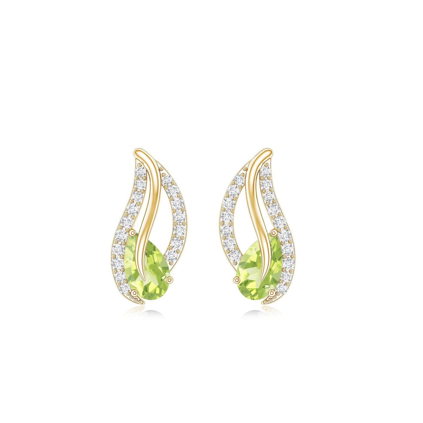 Natural Peridot Leaf Earrings with Diamond for Women
