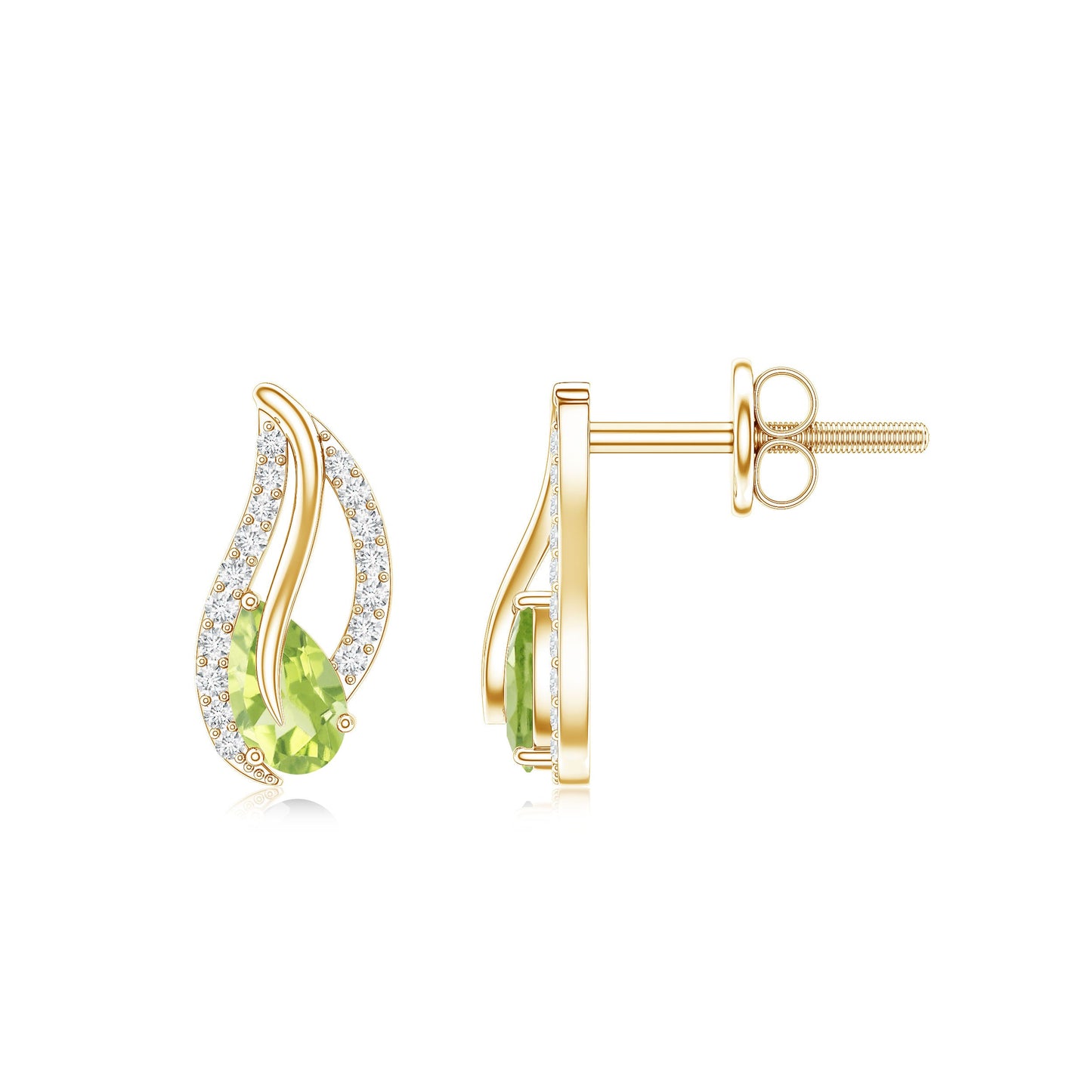 Natural Peridot Leaf Earrings with Diamond for Women