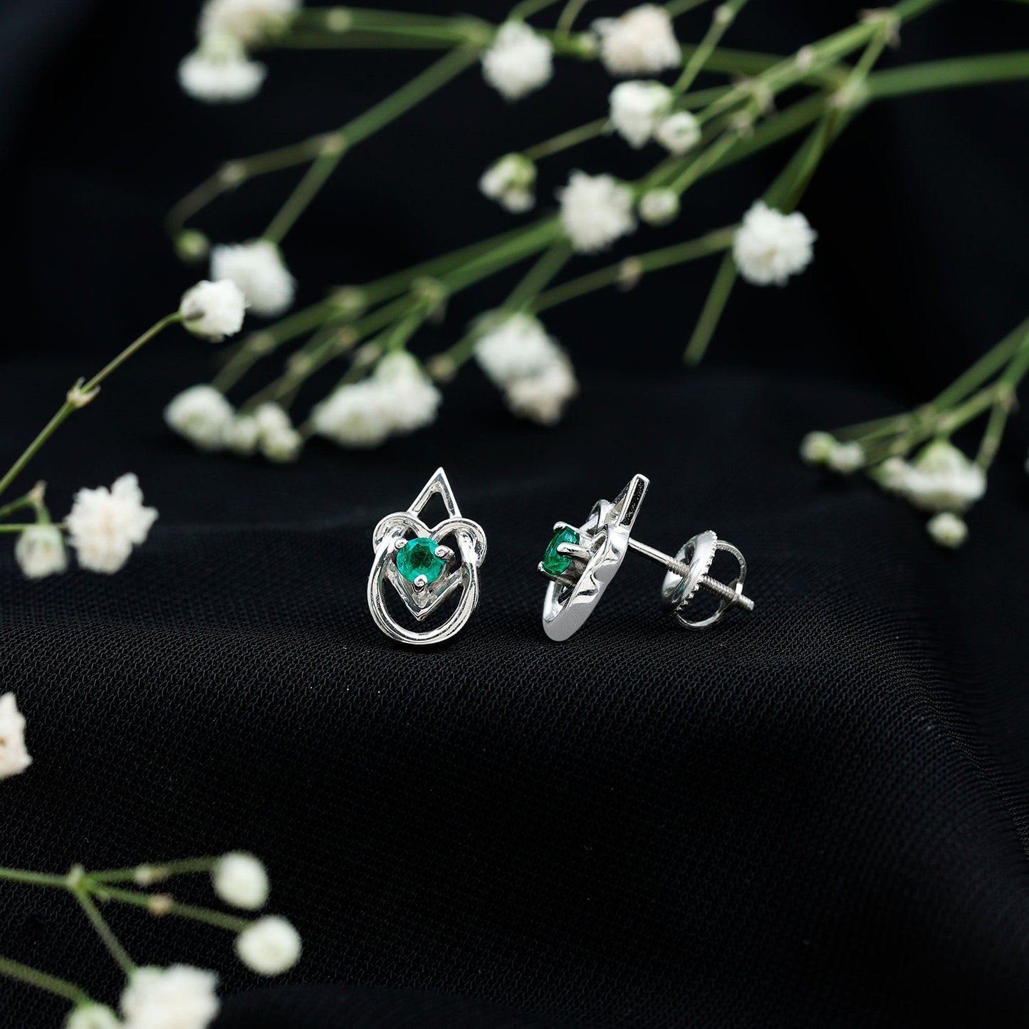 Real Emerald Teardrop and Heart Stud Earrings