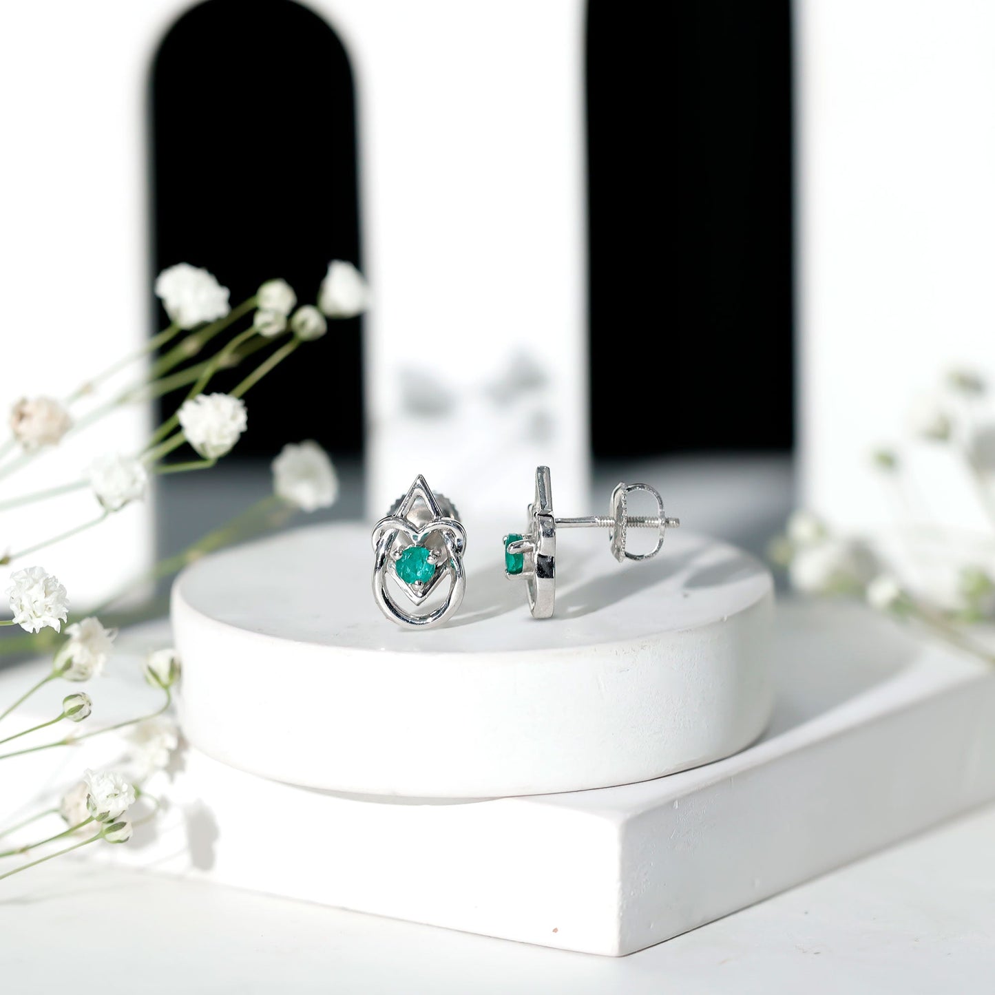 Real Emerald Teardrop and Heart Stud Earrings