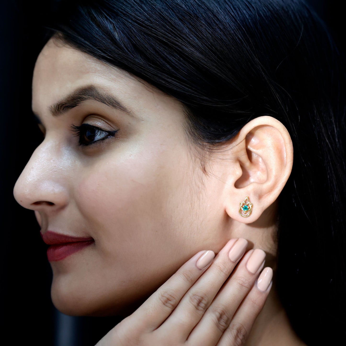 Real Emerald Teardrop and Heart Stud Earrings