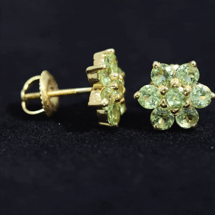 Real Peridot Flower Cluster Stud Earrings